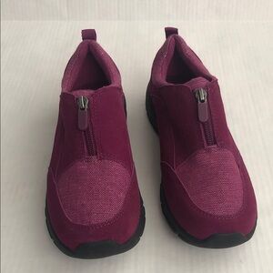 LANDS’ END Women’s Zip Front Leather Loafer purple fuchsia Size 8.5